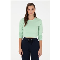 Kadın Yeşil Bisiklet Yaka Sweatshirt