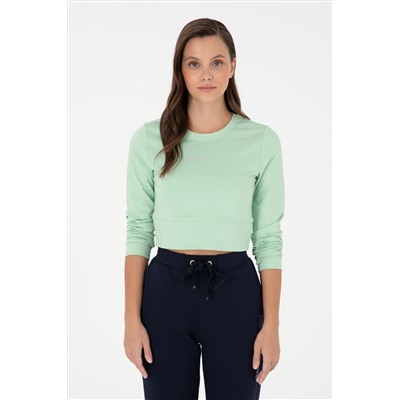 Kadın Yeşil Bisiklet Yaka Sweatshirt