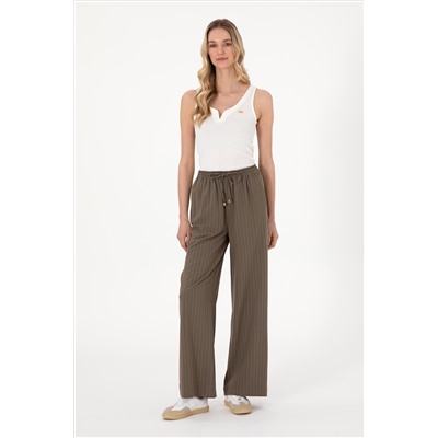 Kadın Vizon Çizgili Loose Relax Fit Kanvas Pantolon