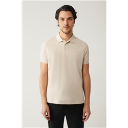 Bej %100 Pamuk Serin Tutan Polo Yaka T-Shirt