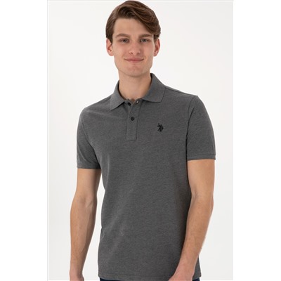 Erkek Slim Fit Polo Yaka Antrasit Melanj Basic Tişört