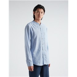 Linen Blend Shirt, Men, Blue