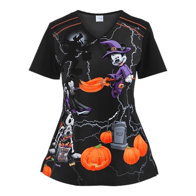 Cherokee Tooniforms Scrubs Witching Hour Print Top