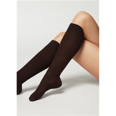 Lange gerippte Damensocken mit Cashmere