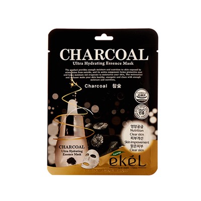 EKEL Charcoal Ultra Hydrating Essence Mask Тканевая маска для лица c экстрактом древесного угля 25г