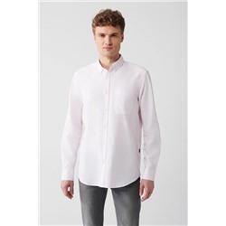 Avva Erkek Açık Pembe %100 Pamuk Oxford Düğmeli Yaka Çizgili Standart Fit Normal Kesim Gömlek A31y2055 A31Y2055