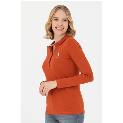 Kadın Kiremit Polo Yaka Basic Sweatshirt