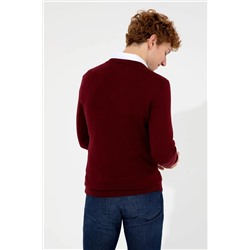 Erkek Bordo V - Yaka Basic Triko Kazak