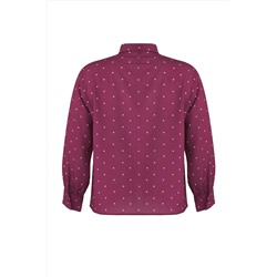 Bordo Puantiyeli Uzun Kol Dokuma Büyük Beden Bluz TBBAW26AF00036