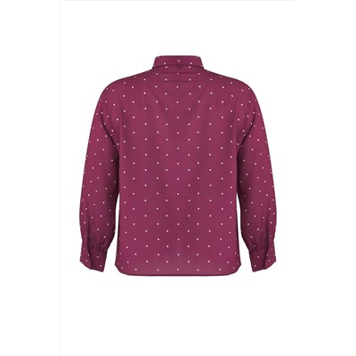 Bordo Puantiyeli Uzun Kol Dokuma Büyük Beden Bluz TBBAW26AF00036