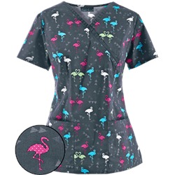 Cherokee Scrubs Ready To Flamingo Print Top