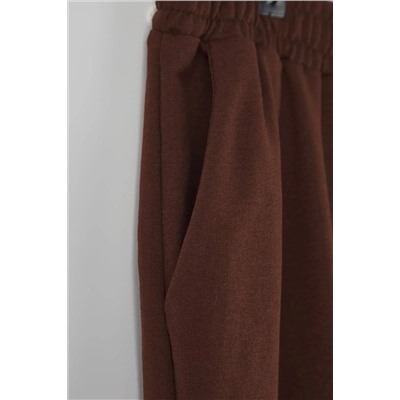 Kahverengi Loose Jogger İnce Paçası Lastikli Esnek Bel Örme Büyük Beden Eşofman Altı TBBAW23AJ00002