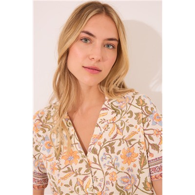 Pijama corto camisero algodón flores