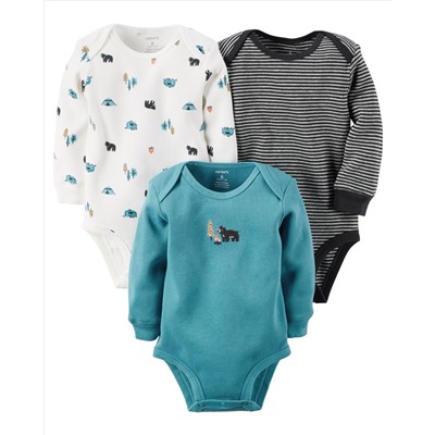 3-Pack Long-Sleeve Thermal Bodysuits