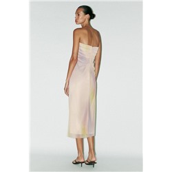 PRINTED TULLE STRAPLESS DRESS