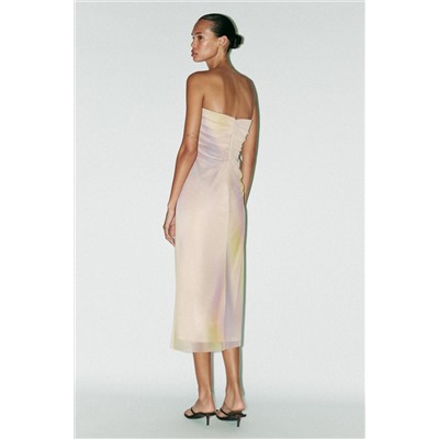 PRINTED TULLE STRAPLESS DRESS