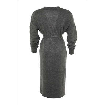 Antrasit Oversize/Bol Kesim Triko Hırka TBBAW23AV00017