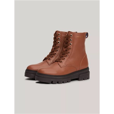 Logo Lace-Up Cleated Leather Boot
