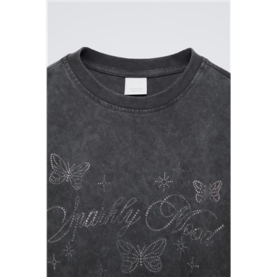 WASHED-EFFECT T-SHIRT WITH DIAMANTES
