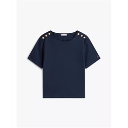 Gold Button-Shoulder T-Shirt