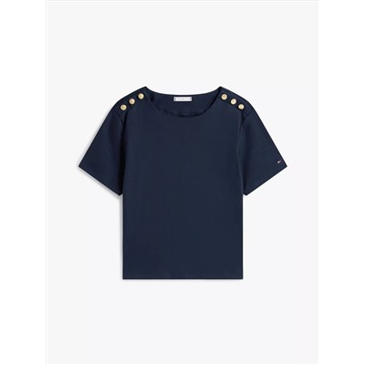 Gold Button-Shoulder T-Shirt