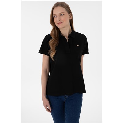 Kadın Siyah Basic Polo Yaka Tişört