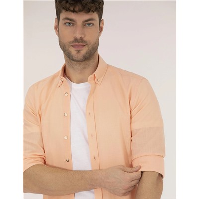 Turuncu Slim Fit Uzun Kollu Gömlek