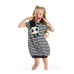 Denokids Çizgili Panda Kız Çocuk Siyah Beyaz Elbise CFF-22Y1-069