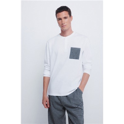 Pijama largo pantalón fannel cuadros grises