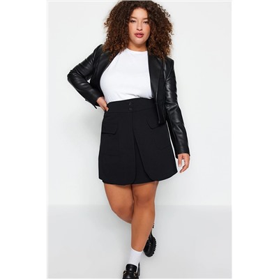 Trendyol Curve Siyah Düz A-line Gabardin Dokuma Büyük Beden Etek TBBAW24AZ00042