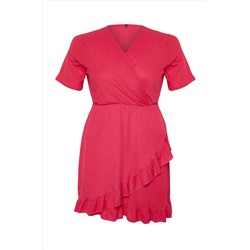 Pembe Kruvaze Volanlı Örme Elbise Kruvaze Volanlı Mini Örme Elbise TBBSS24AH00037