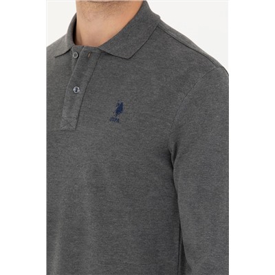 Erkek Antrasit Melanj Polo Yaka Basic Sweatshirt