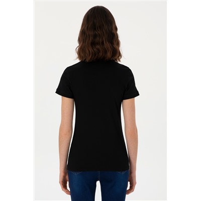Kadın Siyah Basic Polo Yaka Tişört