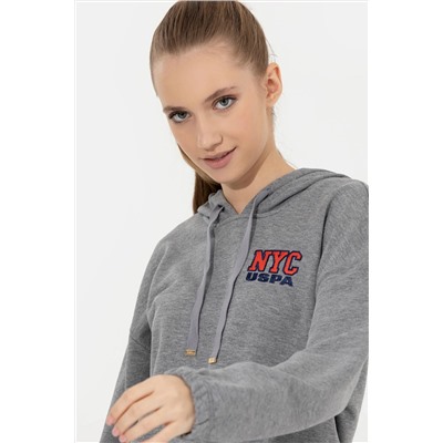 Kadın Gri  Melanj Kapüşonlu Sweatshirt