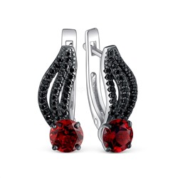 Серьги из серебра с гранатом и чёрной шпинелью родированные 925 пробы 2-533рч40416