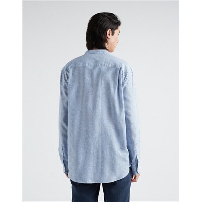 Linen Blend Shirt, Men, Blue