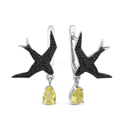 Серьги из серебра с фианитами родированные - Ласточки 925 пробы С-3985-Р-Ми