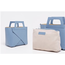 Bolso y neceser de piel granulada Rita Azul claro