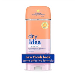 Dry Idea Gel Deodorant & Antiperspirant | 2X Longer Sweat Protection | 72-Hour Odor Protection | Unscented & Hypoallergenic for Sensitive Skin, 3 oz.
