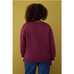 Bordo V Yaka İçi Polarlı Büyük Beden Sweatshirt TBBAW26AO00012