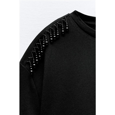 T-SHIRT WITH RHINESTONE SHOULDERS
