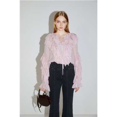 Blusa avolantada de seda Rosa empolvado