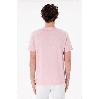 Erkek Regular Fit Bisiklet Yaka Açık Pembe Basic Tişört