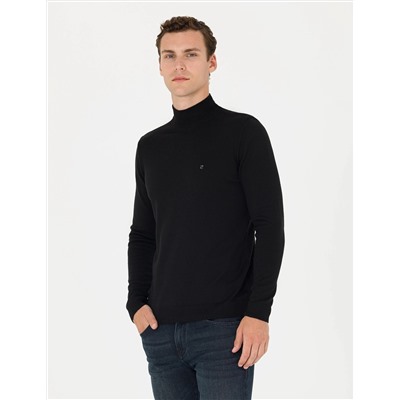 Siyah Slim Fit Yarım Balıkçı Basic Triko Kazak
