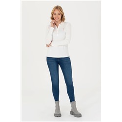 Kadın Ekru Basic Polo Yaka Sweatshirt