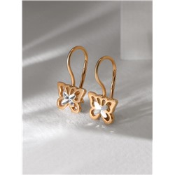 Серьги детские из золочёного серебра на петле с алмазной огранкой - Бабочки 925 пробы ДС-037з