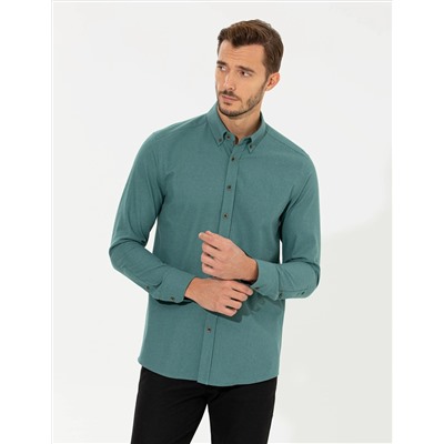 Yeşil Regular Fit Uzun Kollu Gömlek