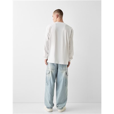 Faded dirty effect skater fit cargo jeans