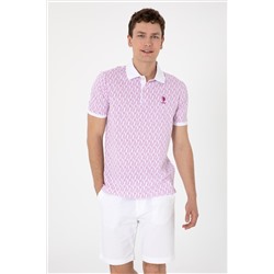 Erkek Regular Fit Polo Yaka Menekşe Desenli Tişört