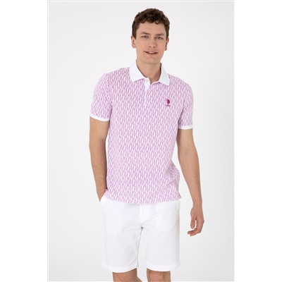Erkek Regular Fit Polo Yaka Menekşe Desenli Tişört